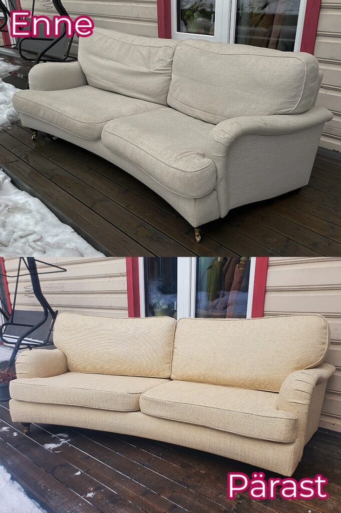 Diivanile uued padjad ja uus kangas.