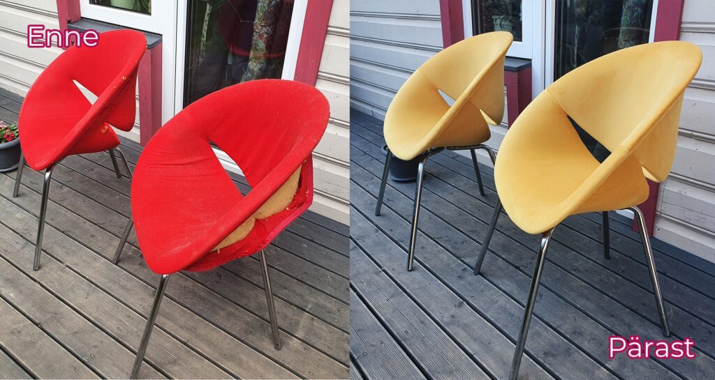 Väikesed toolid. Uus poroloon ja katteriie.