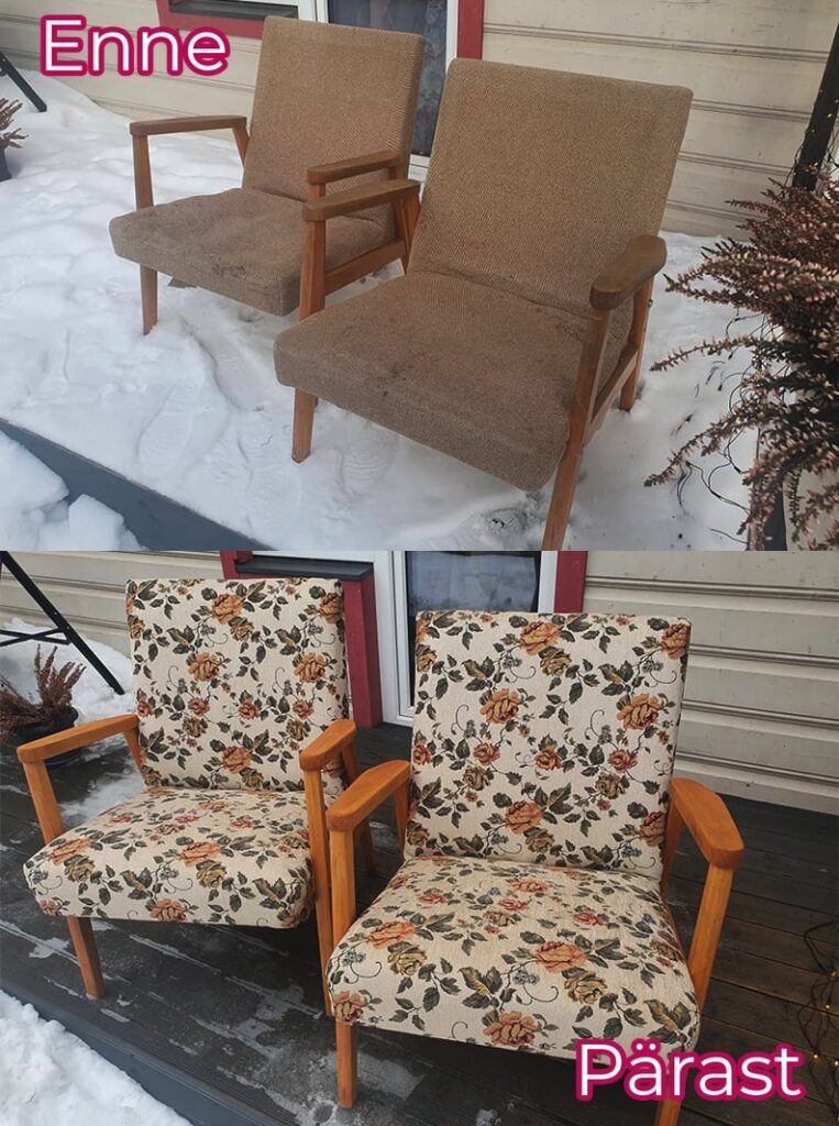 Tugitoolid aastast 1965. Täielik polstrivahetus, puuosad lihvitud ja õlitatud.